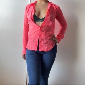 American eagle Neon Pink Button-Up Women's Top